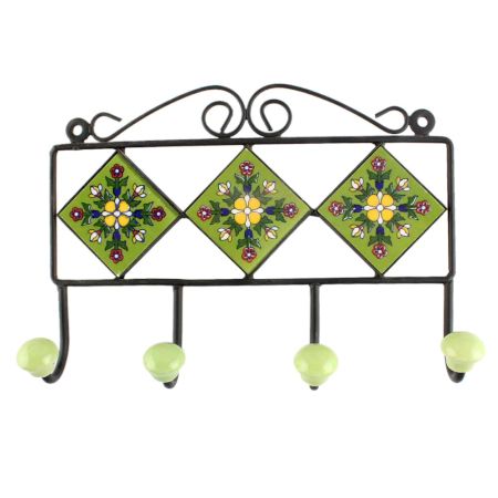 Light Forest Green Flower Ceramic Tile Hook Online